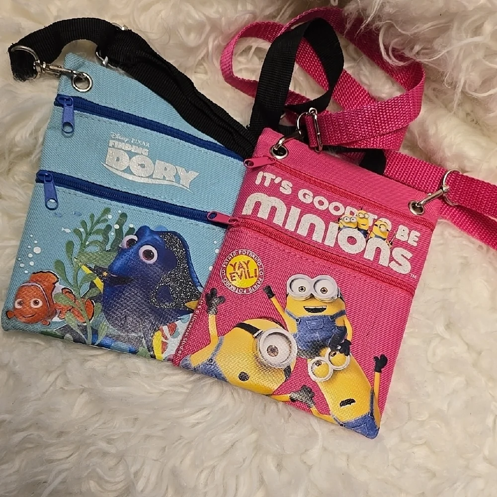 Blue and Pink Crossbody Bags with Character Designs